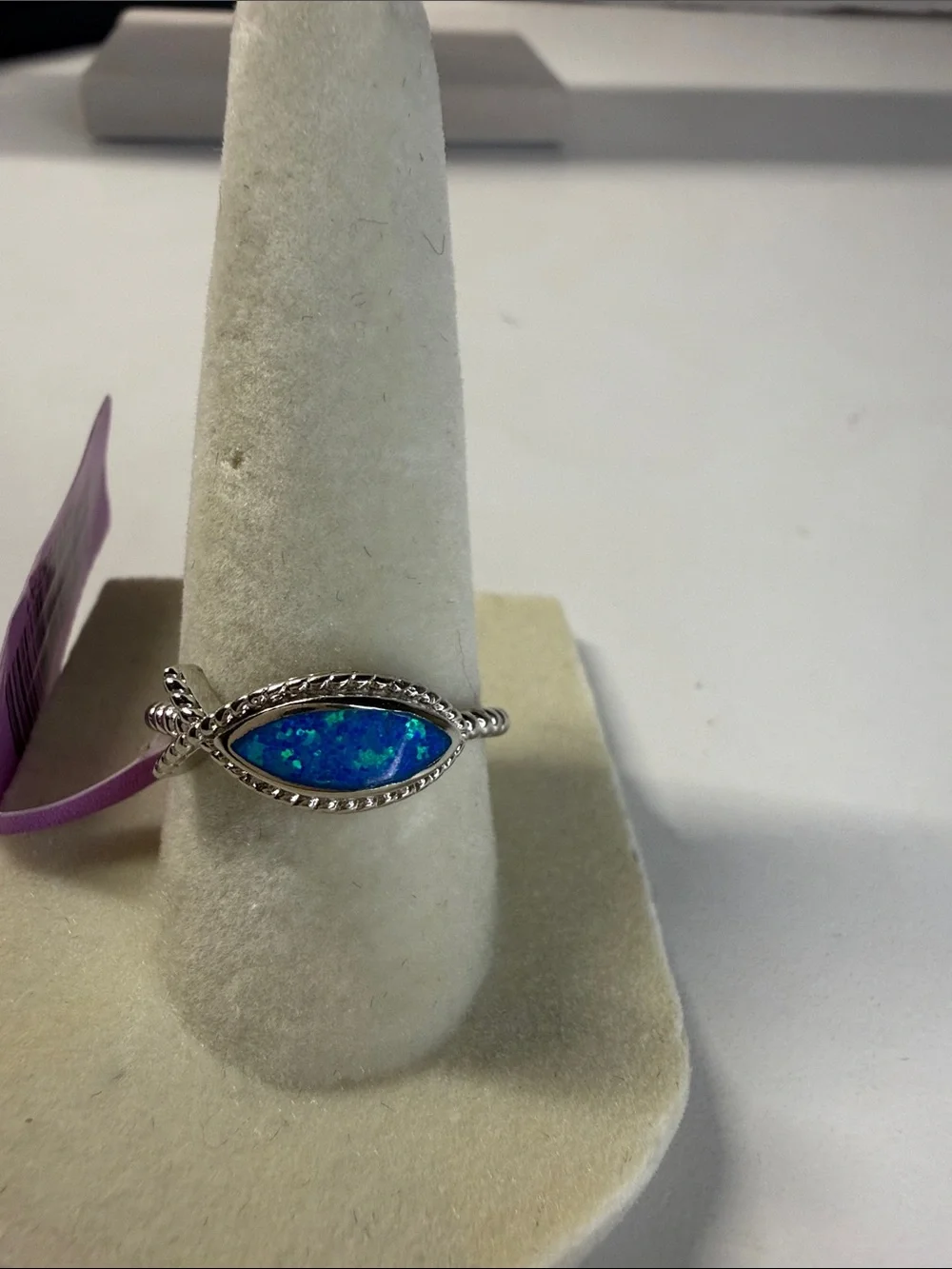 925 Sterling Silver Blue Opal Marquise Ring